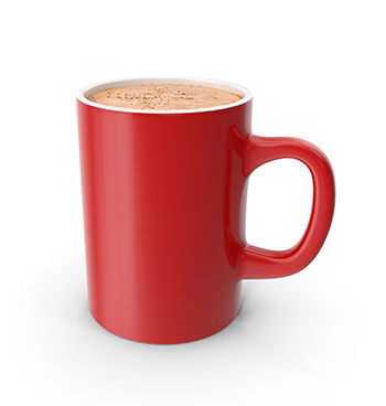 mug de couleur rouge rempli de café latté